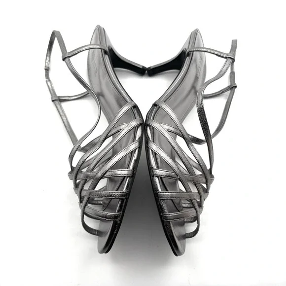 Lauren Ralph Lauren leather upper silver strappy Sling back sandals sz 10B - Picture 4 of 10